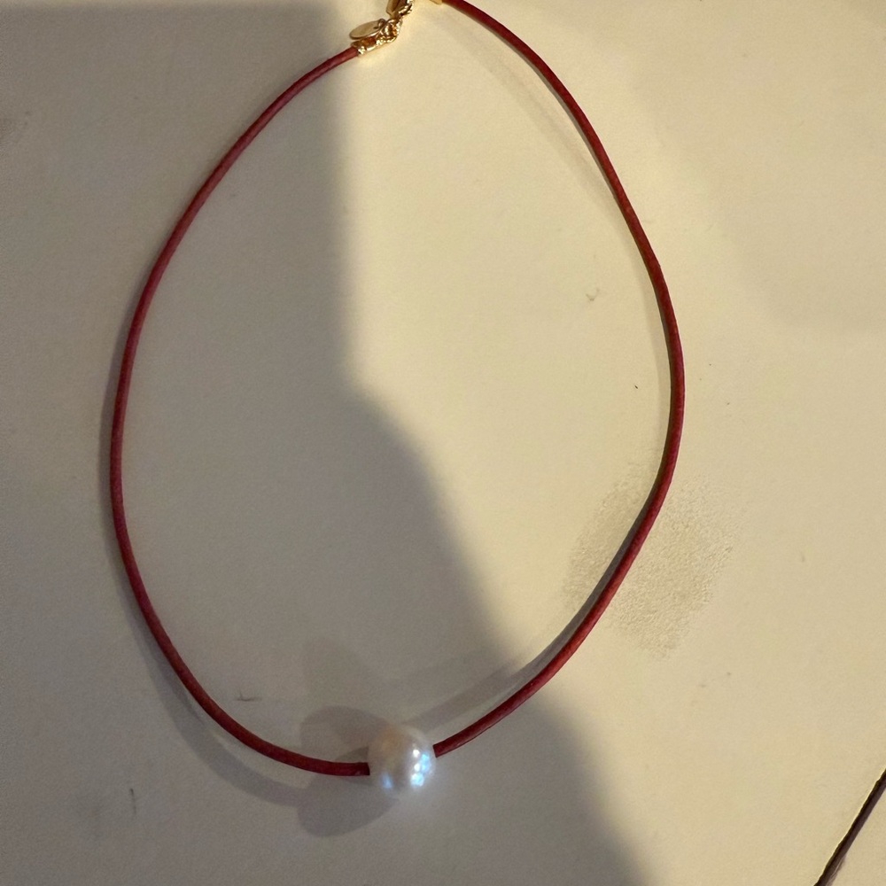 Casual and Elegant Red Necklace with Pearl Accent Anthropologie. Great layering